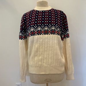 Vintage Hi Gear Womens Off White Knit Ski Sweater w Blue Red Pattern / Size M